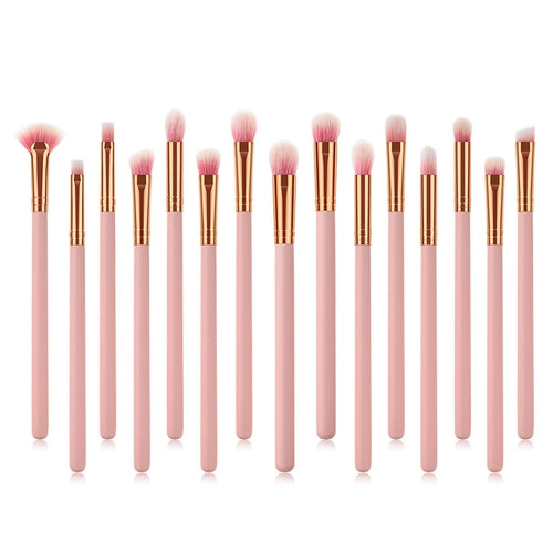15pcs Wood Aluminum Eyes Makeup Brushes Set Beauty Tools Eyeshadow